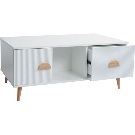 Tavolino da caffè/tavolino da soggiorno con cassetti ante e vano a giorno 43x100x60 cm bianco 040009657