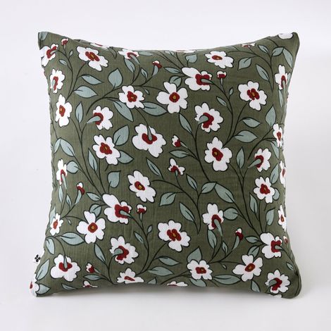 Taie d’oreiller 60 x 60 cm gaze de coton imprimée FLORA – Romarin (1/5)