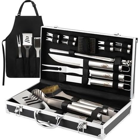 Grill Tools Set - 21-Piece Stainless Steel Barbecue Accessories Kit - Outdoor Grilling Equipment - Includes Apron Storage Case - 1 Set (1/5)