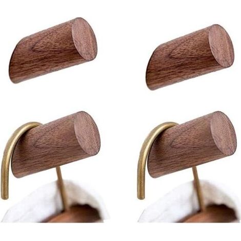Set mit 4 Holzhaken für die Wand, stabile, rustikale Holzhaken für Bademäntel, Hüte und Handtücher (1/3)