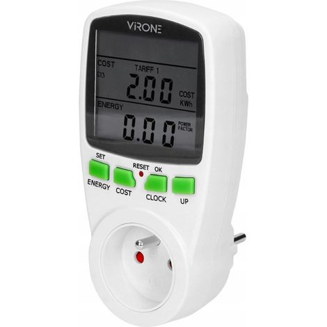 Wattmètre EM-1 - 3680W - Compteur d'énergie avec écran LCD - Mesure de consommation - Alarme de surcharge (1/2)