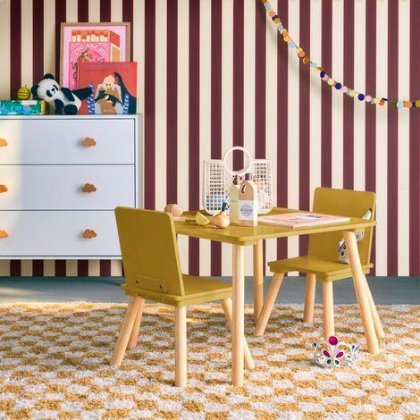 sweeek - Table carrée enfant bois de pin 2 assises jaune - Judith