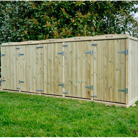 Shireburn Quintet Wheelie Bin Store - Timber - L64 x W297 x H120 cm - Fits 5 x 140L Wheelie Bins