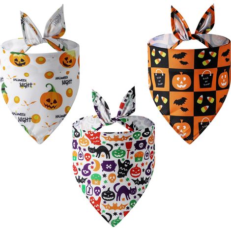 Divertida bufanda triangular de algodón a cuadros para perros con temática de Halloween - Regalo fluorescente de Halloween para perros y gatos...