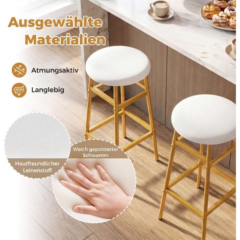 White Linen Bar Stools with Footrest, Set of 2 (1/4)