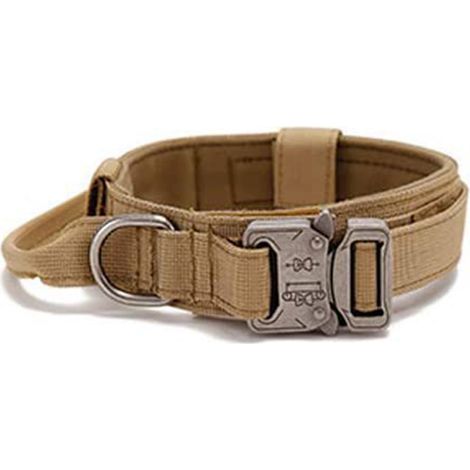 Adjustable Comfortable Dog Collar – Breathable, Metal Buckle and D-Ring for Training (Khaki, Size M) (1/5)