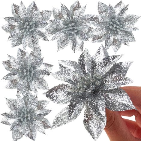 TG69142-2 Silberner Glitzerblumen-Weihnachtsdekorationskranz