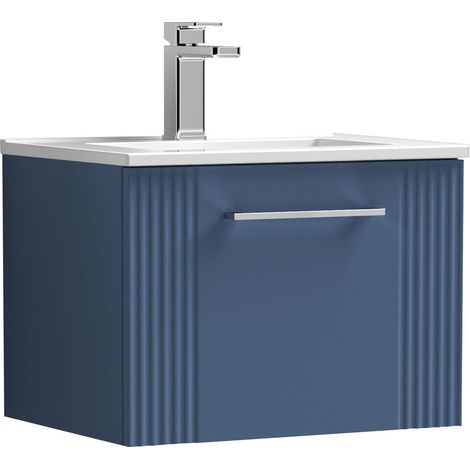 Nuie Deco Wall Hung 1-Drawer Vanity Unit with Basin-2 500mm Wide - Satin Blue (1/5)