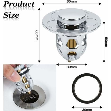 2 Pièces Bonde de Lavabo Universel Pop Up,Bonde de Lavabo Pop-Up avec Filtre Anti-Clogging,Flitre de Vidange Anti-Bloqué (1/3)