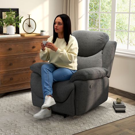 Sillón reclinable (93x88x102 cm), respaldo inclinable hasta 150°, cómodo, poliéster gris oscuro (1/5)