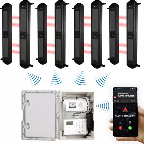 Protection périmétrique 'PRO' solaire 900m sans-fil & point d'alerte GSM 4G IP65 4 barrières infrarouges 2B (DA600+/KP) (1/5)