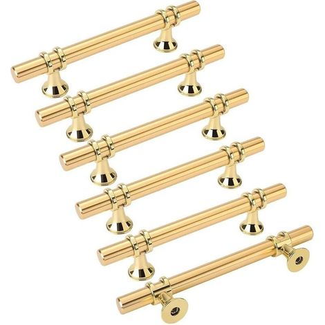 6pcs poignées de meuble dorées poignée dorée - poignée de porte de cuisine Poignee Tiroir Laiton poignées dorées meuble entraxe 96mm (1/4)