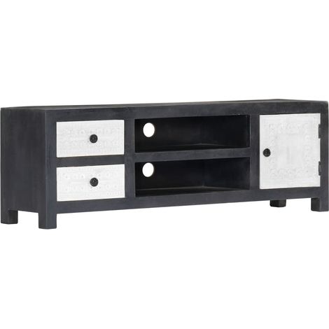 Mobile TV Intagliato a Mano Grigio Bianco 120x30x40 cm in Mango vidaXL (1/5)