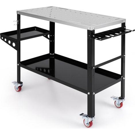 Mesa de soldadura móvil de 92 x 46 cm con 4 ruedas bloqueables y espacio para guardar herramientas en metal negro 200014053