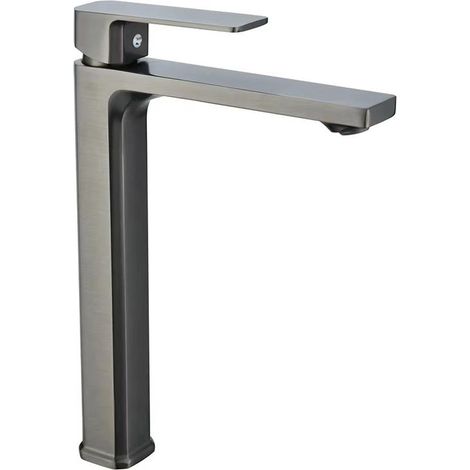 Robinet de lavabo en alliage de laiton avec eau chaude et froide, pour meuble-lavabo, modèle haut gris anthracite, monotrou anti-éclaboussures