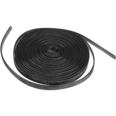 Gaine isolante extensible en nylon noir de 30 m, tressée serrée, pour câbles, diamètres 8/10/12/15/20 mm. Idéale pour l'enroulement de câbles. (1/2)