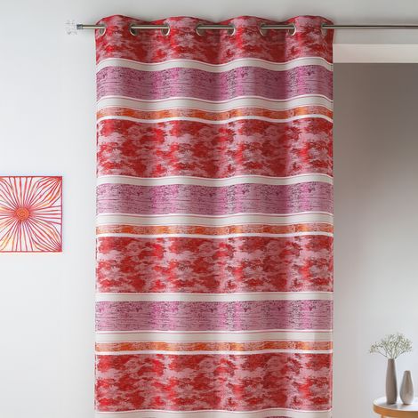 Rideaux en jacquard à rayures horizontales Rouge Orangé 140x260 cm