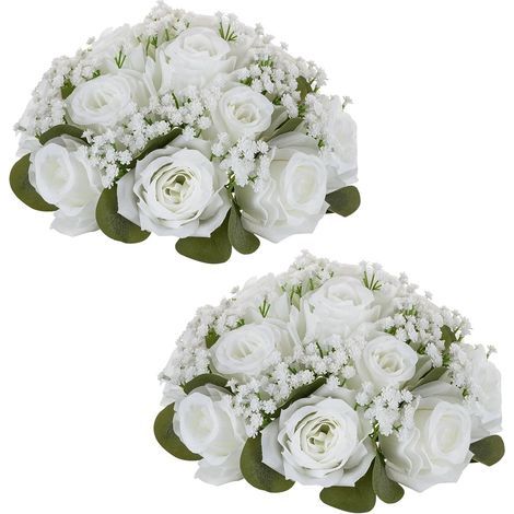 Fleurs Centre de Table Mariage: 2 Pièces 22cm Diamètre Blanche Boule Fleur Artificielle pour Fete Decoration - Composition Gypsophile Fausse Fleur Rose pour Anniversaire (1/5)