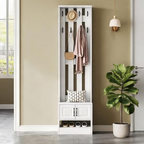 Meuble d'entrée blanc avec rangement chaussures et patère (1/5)