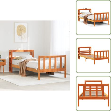 The Living Store Bettgestell mit Kopfteil ohne Matratze Wachsbraun 100x200 cm - Holzbettgestell (1/5)