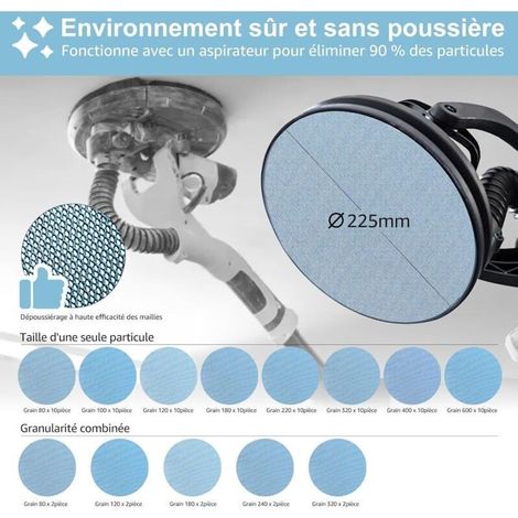 Disques Abrasifs en Maille de 225 mm, 10 Pièces, Papier Abrasif Bleu en Céramique, auto-agrippant Grain 80/120/180/240/320, sans Poussière, Pour le Ponçage et le Polissage Meubles, Bois et Automobiles (1/5)