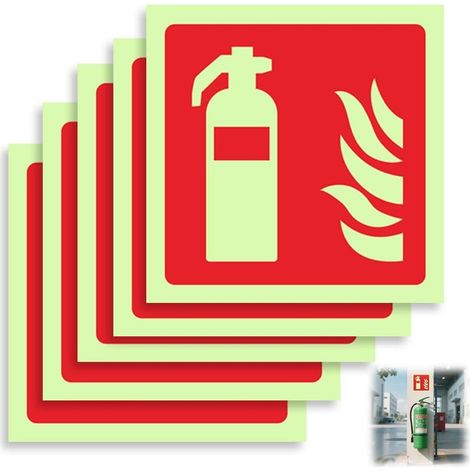 Extincteur, 5 pièces, Autocollant et Phosphorescent en PVC, Incendie, Panneaux de Sécurité, Signalisation en Aluminium Réfléchissant, Utilisable à l'Intérieur et à l'Extérieur (10 x 10 cm) (1/5)