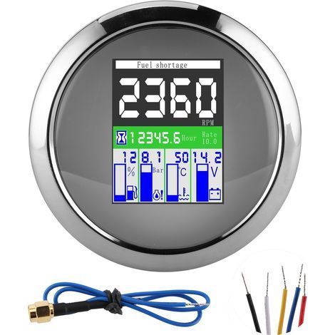 85mm Multifunction Gauge: RPM, Temperature, Pressure, Oil Level, Fuel Level for Car, Boat, Motorcycle (White Dial) (1/5)
