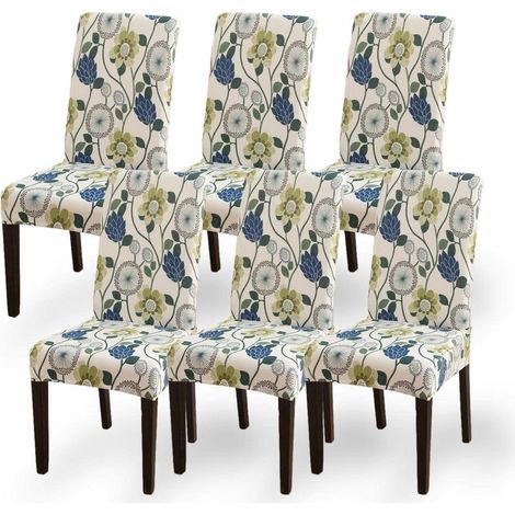 Stuhlhussen 6er Set, Stretch, Blumenmuster, abnehmbar, waschbar (1/5)