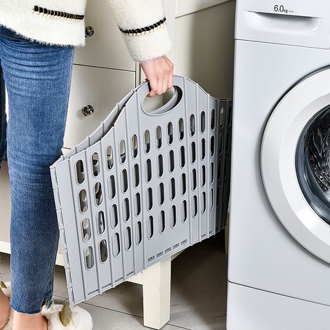 Panier à linge pliable gris grande taille ajouré Corbeille à linge portable pour chambre et salle de bain Panier multifonction suspendu ou posable pour vêtements sales (1/4)