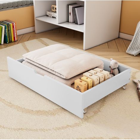 Cassetti portaoggetti per letto a casetta bambini 90x200 cm, spazio contenitore sotto letto, bianco (1/5)