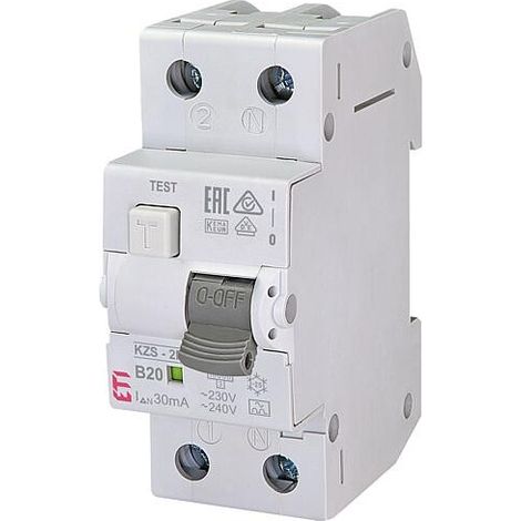 ETI Disjoncteur FI-LS KZS-2M A, 2 pôles, type A, B20 / 0,03A, à action instantanée