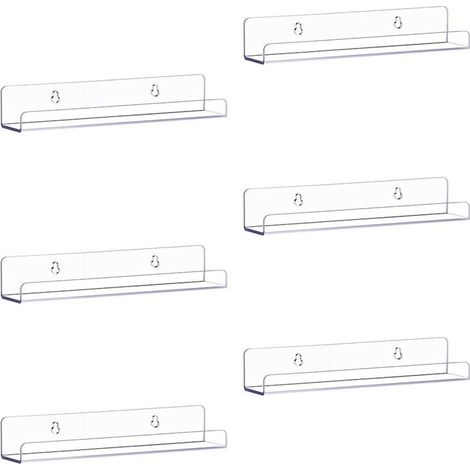 Lot de 6 étagères flottantes en Acrylique Transparent pour Rangement Mural, 38 cm, étagère Murale pour Enfants, Rebord d'affichage pour Chambre, Salon, Salle de Bain, Cuisine (1/4)