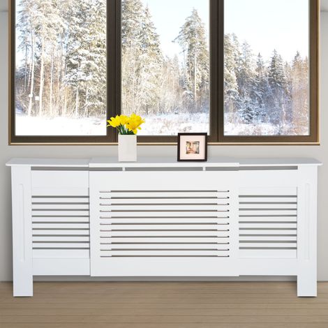 Cubierta para radiador de diseño contemporáneo HOMCOM, longitud extensible de 139 a 208,5 x 20,5 x 82,5 cm, MDF blanco. (1/5)