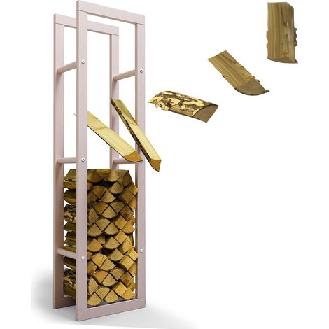 Kaminholzregal innen Metall VERZINKT 40x25x150 Cremeweiß, Stapelhilfe Kaminholz Brennholz Regal für Feuer Holz Holzlege (1/5)