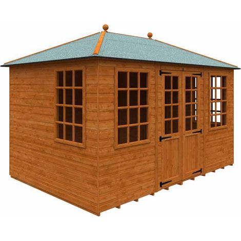 12 x 8 Feet Georgian Pyramid 12mm Shed - Solid Wood/Softwood/Pine - L355 x W235 x H254.5 cm - Burnt Orange