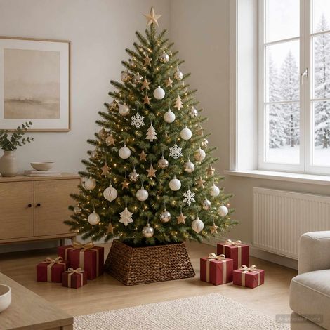 vidaXL Collare per Albero di Natale Quadrato Marrone 70 x 70 x 28 cm (1/5)