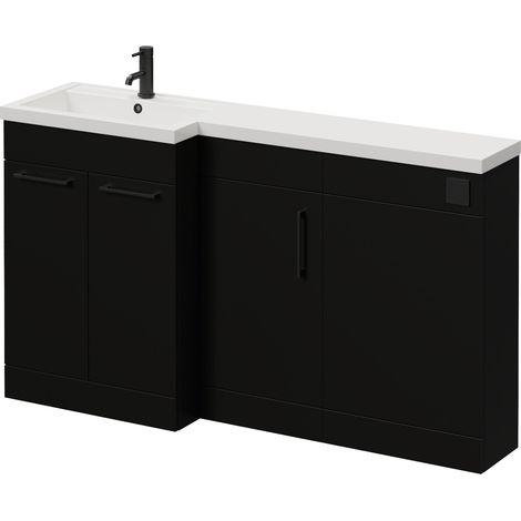 Napoli 390 Matt Black 1500mm 3 Door Vanity Unit Toilet Suite with Left Hand Square Lucia Basin - 1500mm - Matt Black 160mm HandleWithout Kingston Toilet Pan