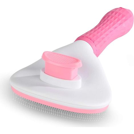 Brosse pour chat, brosse douce pour animaux de compagnie, élimine les résidus de sous-couche, brosse de massage à poils fins pour animaux de compagnie, autonettoyante (rose) (1/4)