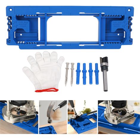 Kit de montage pour charnières de porte - Positionneur de trou de serrure de porte bleu pour charnières de 2-1/2 à 6 pouces et portes d'une épaisseur de 1-3/8 à 2-1/2 pouces (1/5)