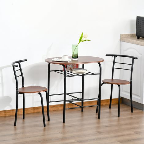 Table ronde marron et noir + 2 chaises : ensemble 3 pièces compact, gain de place, parfait pour cuisine, balcon, salon, bar ou restaurant. (1/5)