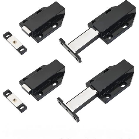 Four push-button latches, magnetic buttons, hardware, black, screws not included. (1/5)