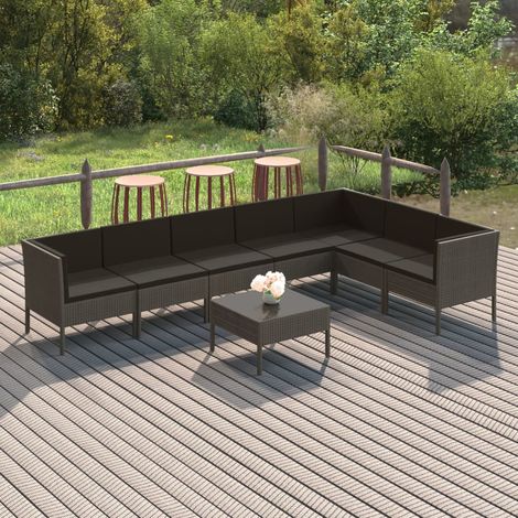 Salon de jardin 8 pcs - Canapé de jardin - Ensembles de Meubles d'exterieur - avec coussins Résine tressée Gris Chic-259672 (1/5)
