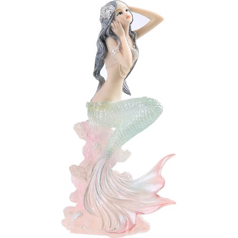 Escultura de resina de una sirena guardiana angelical – Dimensiones: 10 x 7 x 18,5 cm, decoración para el hogar y el jardín. (1/5)