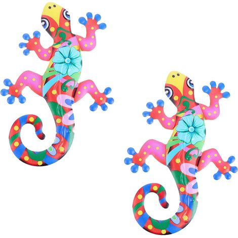 Décorations Murales Gecko en Métal Rouge, Lot de 2 Sculptures Vintage 3D pour Mur Intérieur et Extérieur (1/5)