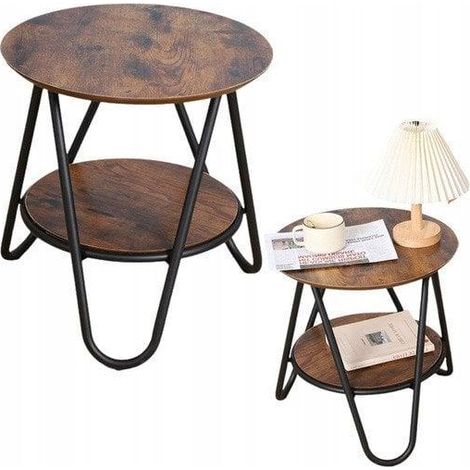 Runder Couchtisch mit zusätzlicher Ablagefläche, Industrie-Vintage-Stil, 40 x 42 cm (1/3)