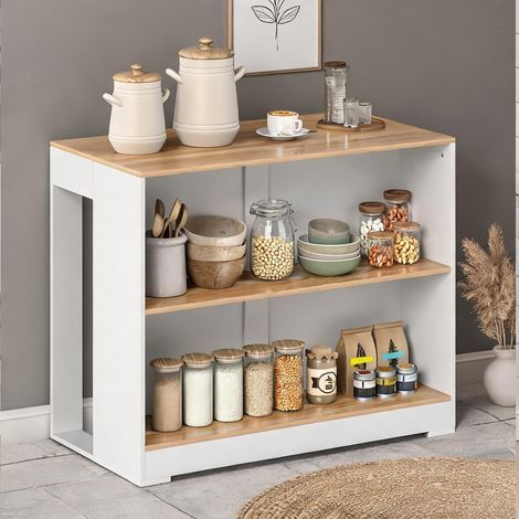 Table de bar 3 niveaux 113 x 60 x 90 cm blanc effet bois (1/5)