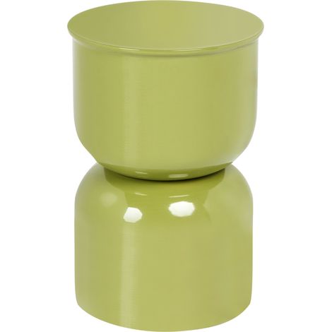 Mesa auxiliar elegante redonda de hierro pintada para interiores peana verde oliva Letta