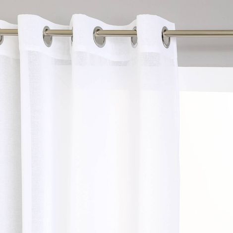 Atmosphera – Voilage à œillets étamine blanc 140 x 240 cm – 100% polyester léger – Finition 8 œillets argent – Lavable en machine à 30°C (1/6)