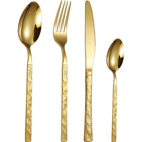 Set di posate in acciaio inox martellato da 16 pezzi (per 4 persone) - Oro