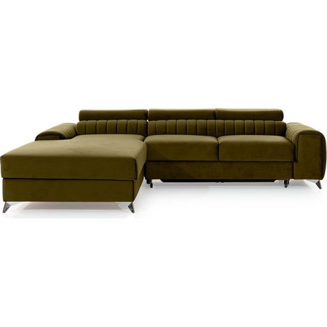 Canapé d'angle gauche Vert olive convertible 3 places JAYSON confort modulable (1/5)
